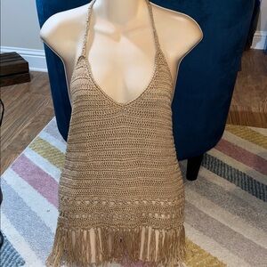 Umgee Crochet Halter Top with Fringe